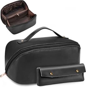 2 Pack Makeup Bag;  Large Capacity Travel Cosmetic Bag;  Portable Leather Peach Loft's Large Capacity Cosmetic Bag for a Girlfriend Wife Halloween Gif (Color: Black)