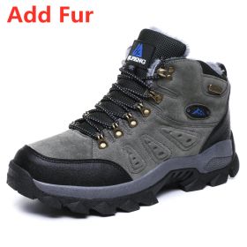 Large Size 48 Hiking Boots Men Summer Winter Outdoor Warm Fur Non Slip Fashion Women Footwear Boys Outdoor Work Ankle Boot Fall (Color: Fur Grey, size: 37)