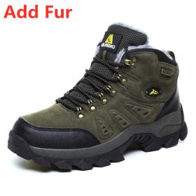 Large Size 48 Hiking Boots Men Summer Winter Outdoor Warm Fur Non Slip Fashion Women Footwear Boys Outdoor Work Ankle Boot Fall (Color: Fur Green, size: 40)