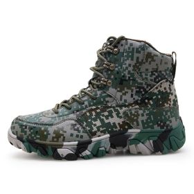 New Men's Military Boots High Top Outdoor Hiking Shoes Men Anti-collision Quality Army Tactical Sport Jogging Trekking Sneakers (Color: Camouflage, size: 45)