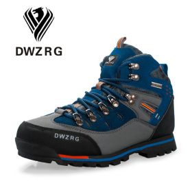 DWZRG Men Hiking Shoes Waterproof Leather Shoes Climbing & Fishing Shoes New Popular Outdoor Shoes Men High Top Winter Boots (Color: Gray Navy, size: 41)