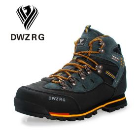 DWZRG Men Hiking Shoes Waterproof Leather Shoes Climbing & Fishing Shoes New Popular Outdoor Shoes Men High Top Winter Boots (Color: Black Yellow, size: 42)