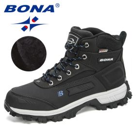 BONA 2022 New Arrival Pro-Mountain Ankle Hiking Boots Men Outdoor Sports Plush Warm High Top Walking Training Footwear Masculino (Color: Charcoal grey R blue, size: 10)