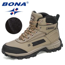 BONA 2022 New Arrival Pro-Mountain Ankle Hiking Boots Men Outdoor Sports Plush Warm High Top Walking Training Footwear Masculino (Color: Medium grey black, size: 10.5)