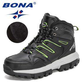 BONA 2022 New Designers Action Leather Brand Winter Warm Snow Boots Men Plush High Quality Hiking Boots Man Outdoor Footwear (Color: Black F green, size: 10)