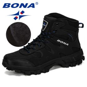 BONA New Designers Nubuck Hiking Boots Krasovki Tactical Shoes Men Outdoor Non-Slip Hiking Shoes Man Mountain Shoes Trendy (Color: Charcoal grey R blue, size: 10)