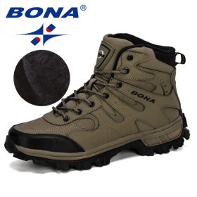 BONA New Designers Nubuck Hiking Boots Krasovki Tactical Shoes Men Outdoor Non-Slip Hiking Shoes Man Mountain Shoes Trendy (Color: Medium grey black, size: 9)