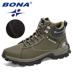 BONA 2022 NewDesigners Nubuck Sports Tactical Boots Men Hiking Mountain Shoes High Top Plush Tactical Footwear Masculino Comfy (Color: Army green S gray, size: 9.5)