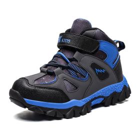 Winter Children Shoes Hiking Shoes Non-slip Sports Shoes Warm Outdoor Boys Boots Teenagers Mountain Climbing Trekking Sneakers (Color: Blue Hiking Shoes, size: 4)